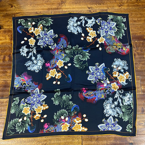 Black Mystery Charmeuse Silk Scarf.