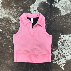 Ribbed Collared Relaxed Crop Padded Tank.