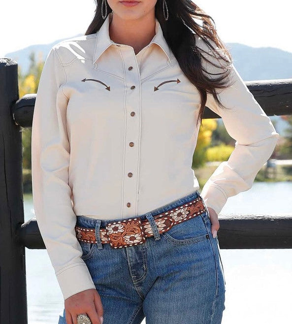 Women’s Solid Cream Snap Up Shirt
