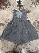Load image into Gallery viewer, Women’s Veveret Black Pleated Rhinestone Denim Romper