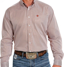 Load image into Gallery viewer, Mens Cinch Brown/White Striped Button Up.