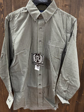Load image into Gallery viewer, Men’s Panhandle Olive Green Satin Checkered Long Sleeve Button Up