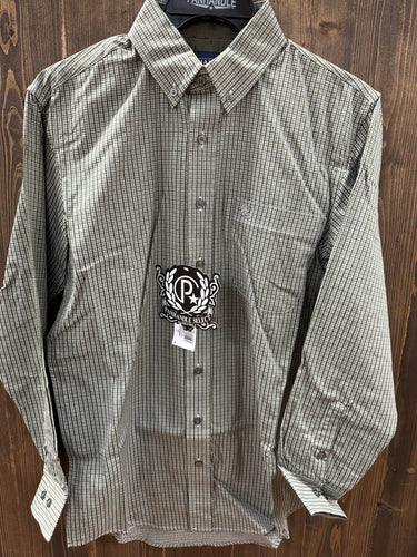 Men’s Panhandle Olive Green Satin Checkered Long Sleeve Button Up