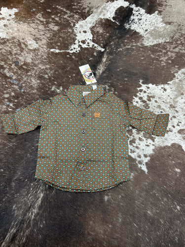 Baby Boy Cinch Brown & Turquoise LS Button Up