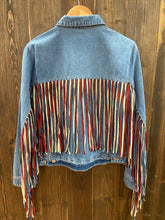 Load image into Gallery viewer, Woman’s Americana Denim Fringe Jacket
