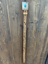 Load image into Gallery viewer, Women’s Hooey Rogue Tan Hand-Tooled Leather Belt with Turquoise Buckle