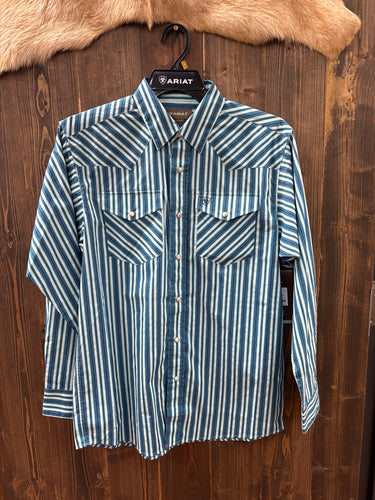 Men’s Blue Striped Pearl Snap