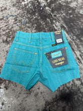 Load image into Gallery viewer, Women’s Wrangler X Lainey Wilson Turquoise Jean Shorts