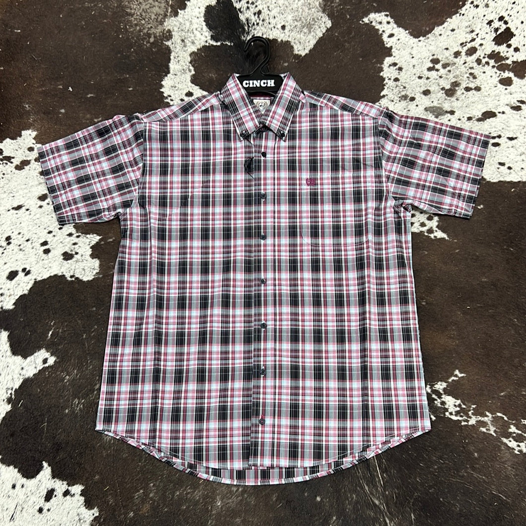 Men's Cinch Dark Pink Plaid SS Button Up Rustic Soul Men's Cinch Dark Pink Plaid SS Button Up Rustic Soul