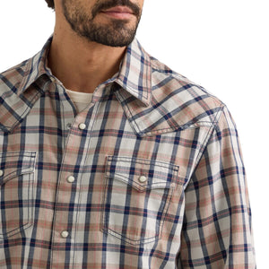 Wrangler Retro Modern Fit Taupe Plaid Shirt.