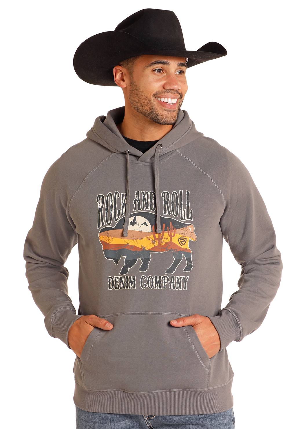 Rock & Roll Graphic Gray Hoodie.