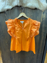 Load image into Gallery viewer, Game Day Orange Ruffle Sleeve Stitch Detail Woven Top