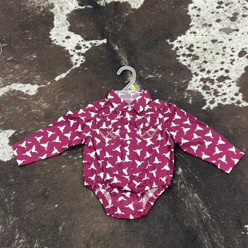 Girl’s Wrangler Burgundy Longhorn LS Snap Up