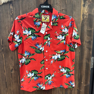 Men’s Cinch SS Red Floral Button Up