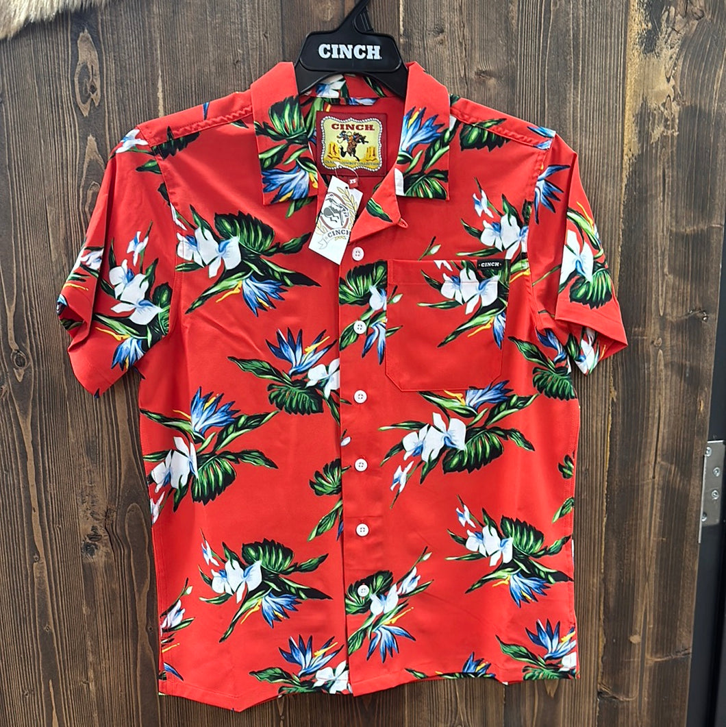 Men’s Cinch SS Red Floral Button Up