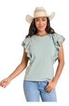 Load image into Gallery viewer, PanHandle Woman’s Jade Flutter Sleeve Top