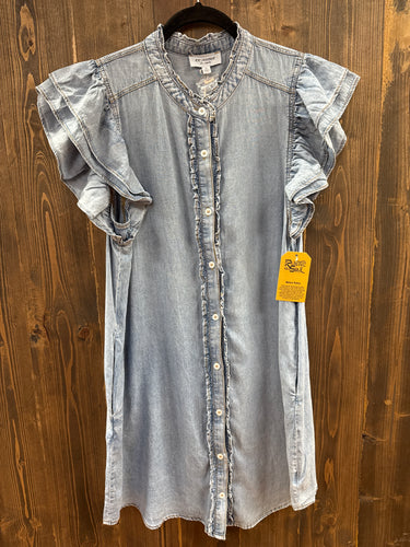 Ruffle Sleeve Denim Mini Dress