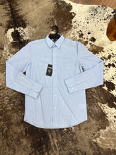 Load image into Gallery viewer, Men’s Wrangler Light Blue Striped LS Button Up