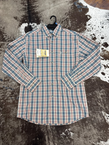 Men’s Wrangler Blue Burgundy LS Button Up