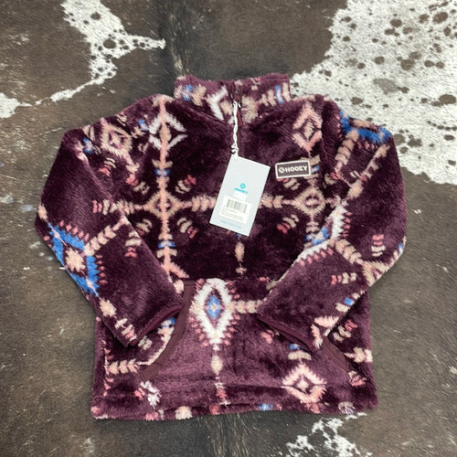 Hooey Youth Ladies Maroon Fleece Pullover with Aztec Pattern All Over