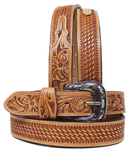 Load image into Gallery viewer, Men’s Floral Basketweave Tooled Belt.