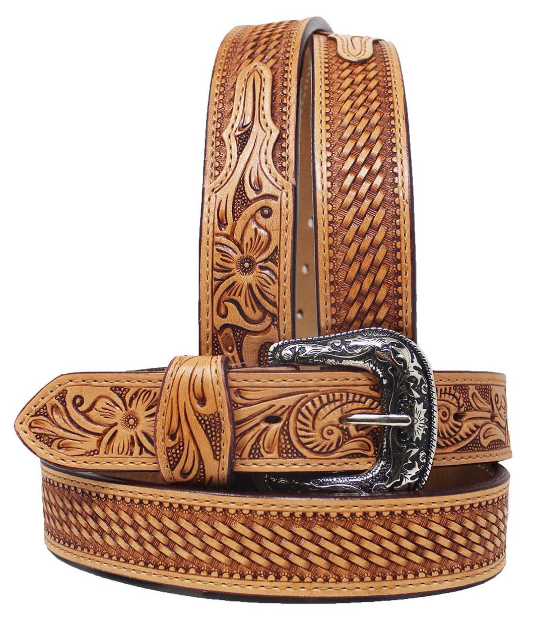 Men’s Floral Basketweave Tooled Belt.