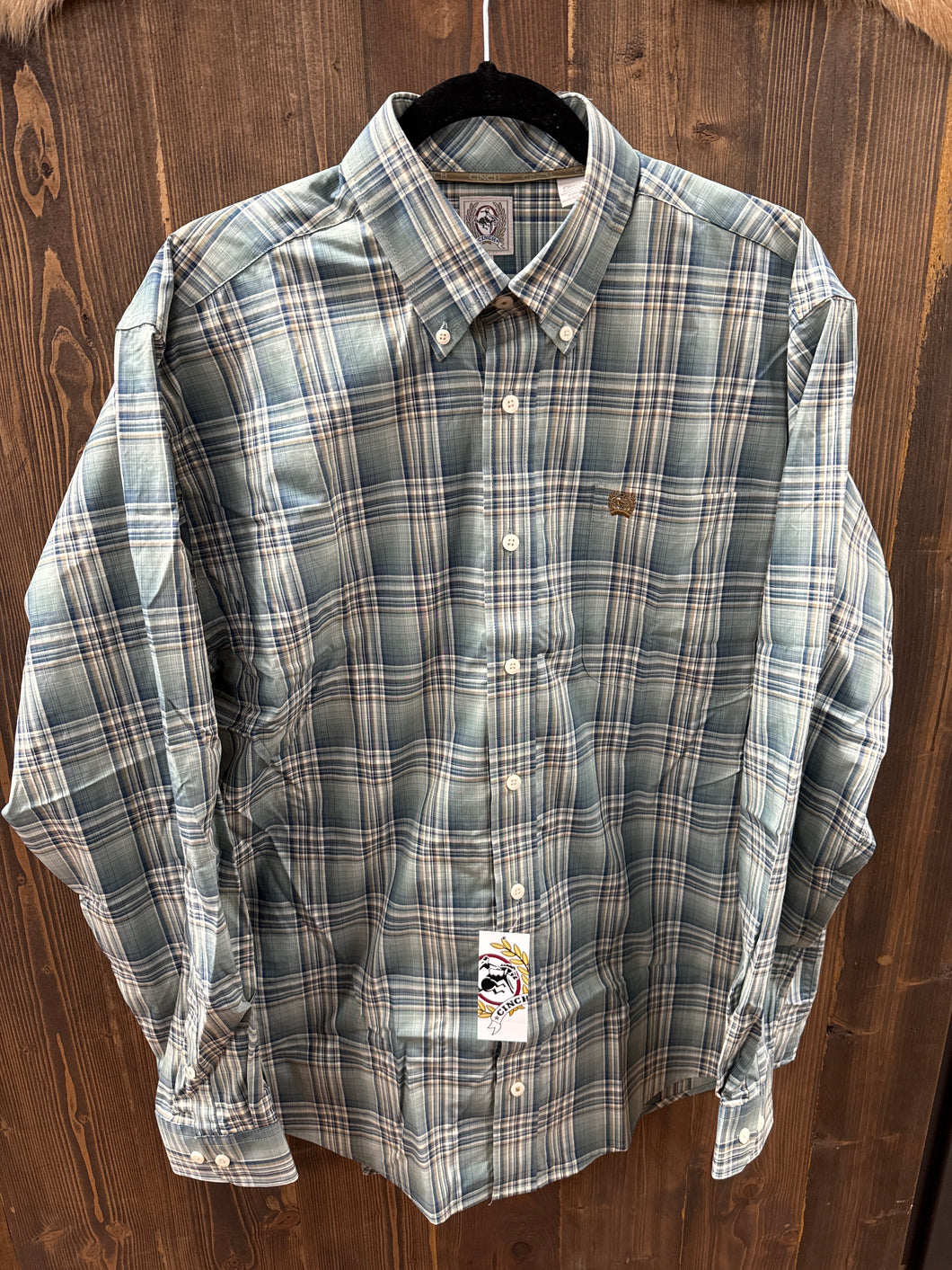 Men’s Cinch Long Sleeve Plaid Green Button Up