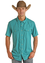 Load image into Gallery viewer, Rock &amp; Roll Short Sleeve Western Turquoise Snap Up.