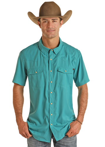 Rock & Roll Short Sleeve Western Turquoise Snap Up.