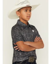 Load image into Gallery viewer, Boys Charcoal Longhorn Mesh Polo
