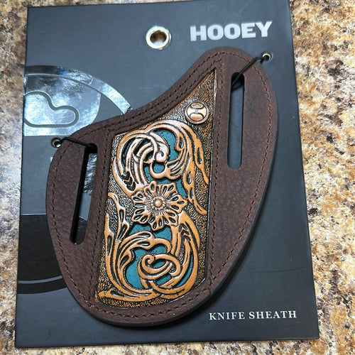 Cash Hooey Hand Tooled Floral Filigree Brown Pancake Knife Sheath.