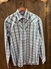 Load image into Gallery viewer, Men’s Stetson Plaid Blue Vintage Dobby Long Sleeve Button Up