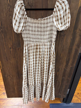 Load image into Gallery viewer, Plaid Smocked Puff Sleeve Tiered Midi Dress