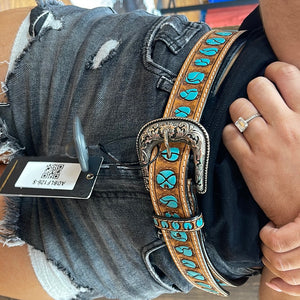 Tooled Turquoise Stone Belt