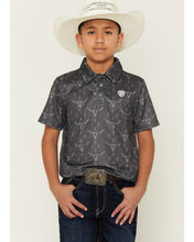 Load image into Gallery viewer, Boys Charcoal Longhorn Mesh Polo