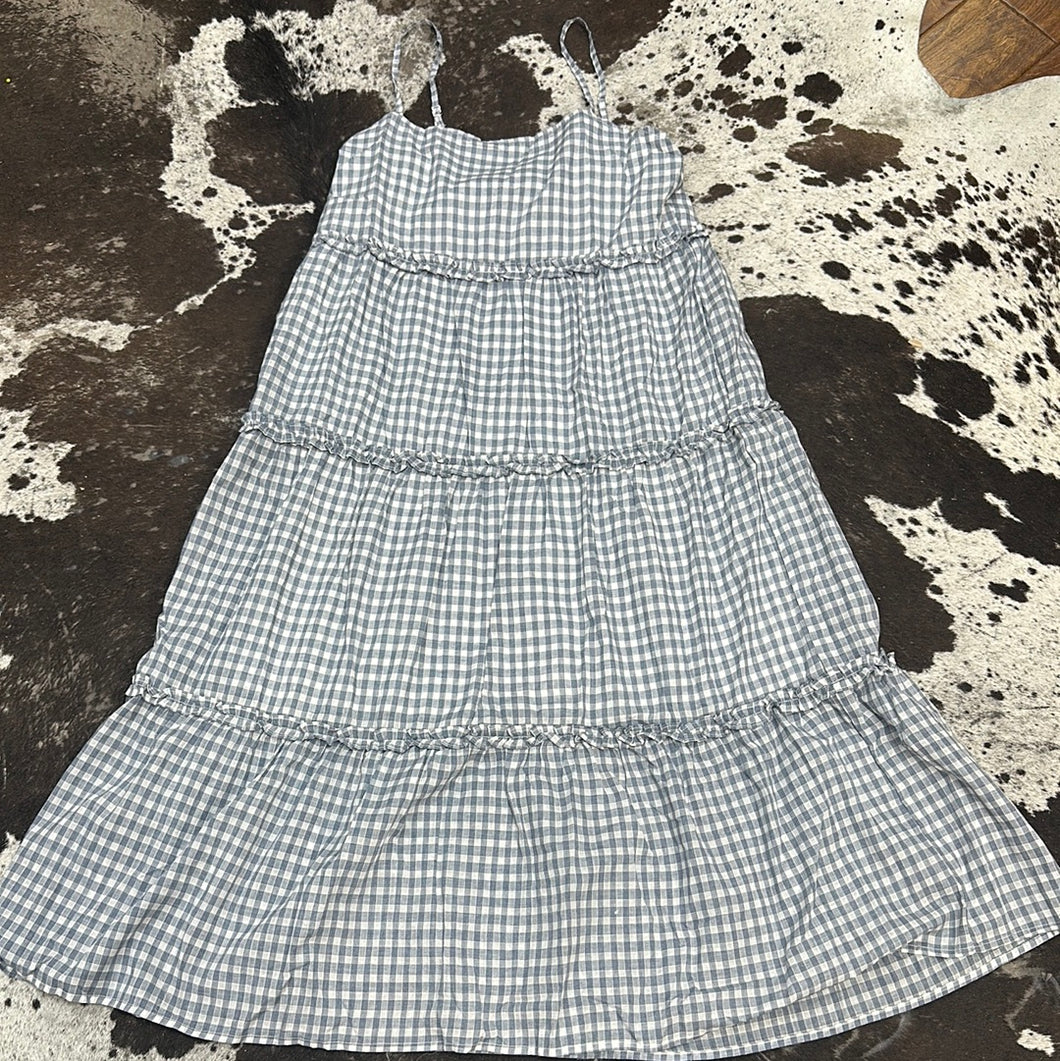 Blue Gingham Tiered Midi Dress with Ruffle Detail Rustic Soul Blue Gingham Tiered Midi Dress with Ruffle Detail Rustic Soul