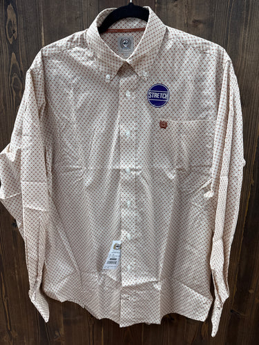 Men’s Cream Cinch Long Sleeve Button Up