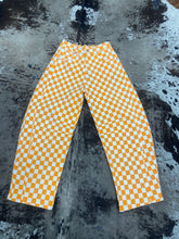 Load image into Gallery viewer, Woman’s White And Orange Checkered Print Barrel Jeans