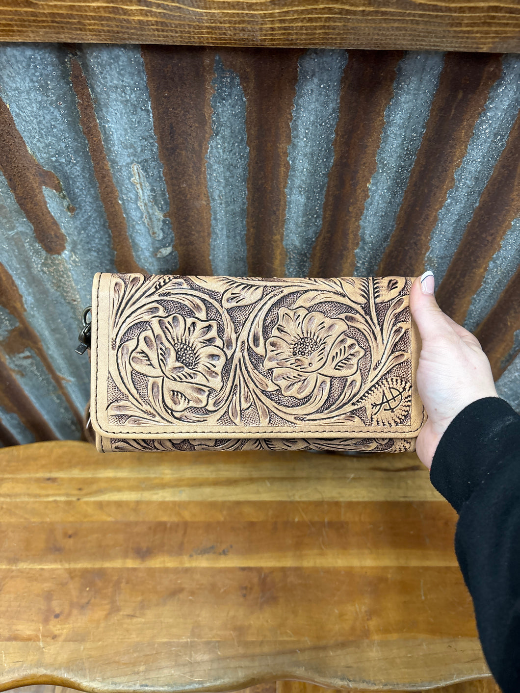 American Darling Leather Tooled Wallet