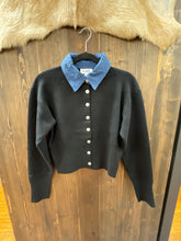 Load image into Gallery viewer, Women’s Denim Collar Black Knit Cardigan
