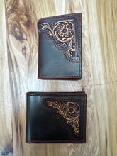 Load image into Gallery viewer, Men’s Western Distressed Leather Floral Tooled Brown Wallet