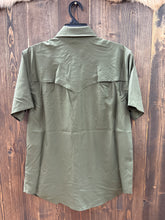Load image into Gallery viewer, Men’s Rock And Roll Olive Short Sleeve Button Up