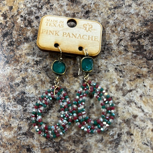 Red White & Green w/ Green Stone Earrings