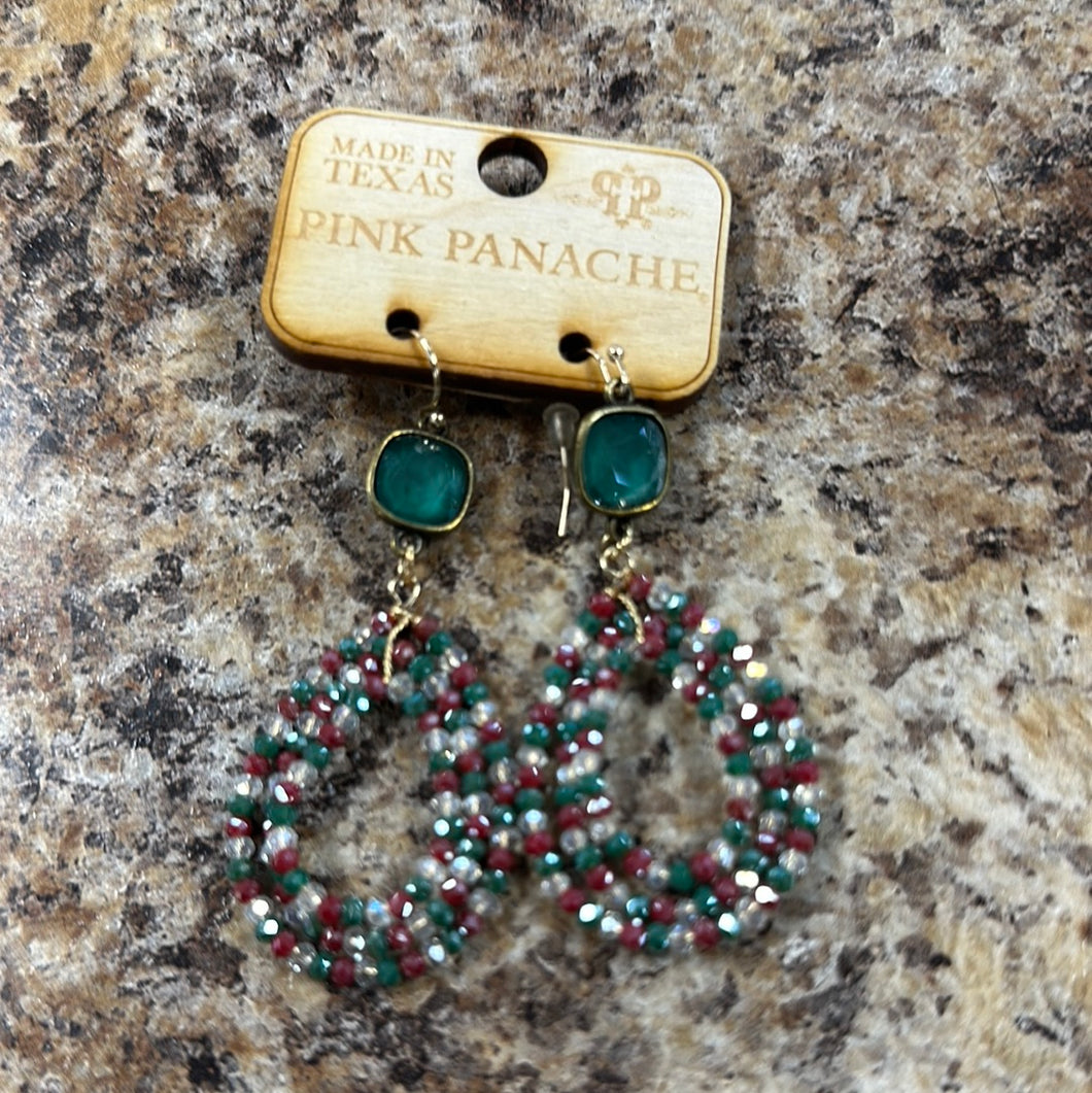 Red White & Green w/ Green Stone Earrings