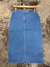 Load image into Gallery viewer, Women’s Floral Embroidered Denim Midi Skirt