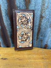 Load image into Gallery viewer, Men’s Tan And Brown Tooled Leather With Cowhide Wallet