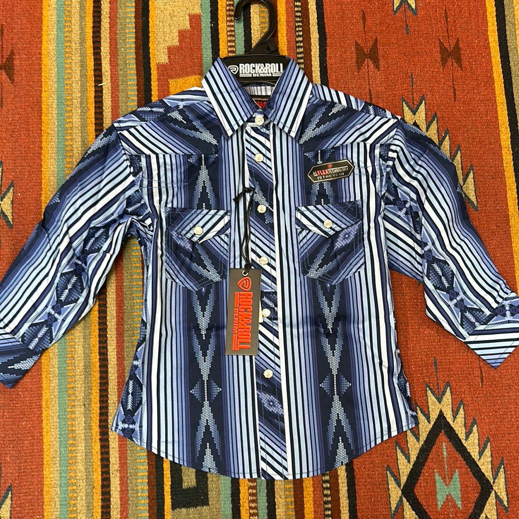 Boys Blue Aztec Button Up