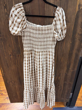 Load image into Gallery viewer, Plaid Smocked Puff Sleeve Tiered Midi Dress