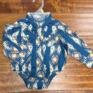 Wrangler Little Boys Blue Aztec Print Bodysuit.