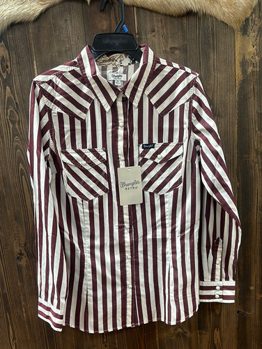 Women’s Wrangler LS Wine/White Stripe Dress Snap